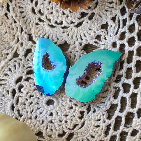 Angel Aura Butterfly Wing Agate Geode Slices