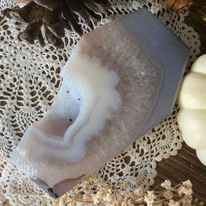 Blue Lace Crescent Agate Druzy Coffin